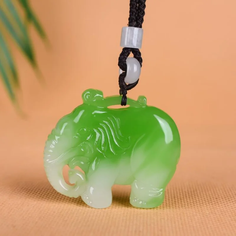 

Natural Xinjiang Hetian Jade Pendant Hetian Green Blue Flower Jade Elephant Jade Pendant Auspicious Ruyi Sweater Chain