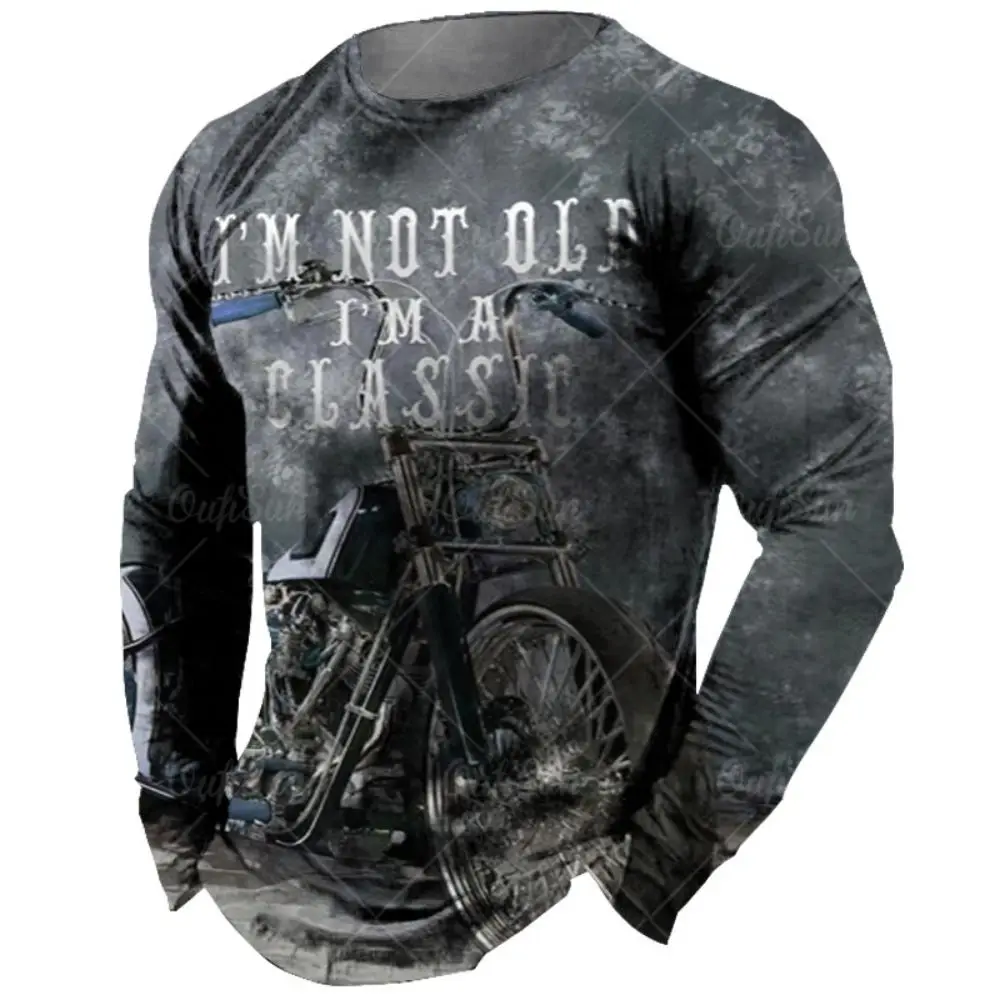 Vintage Men Long Sleeve T Shirt 3d Retro Motorcycle Oversized T Shirts For Sweatshirt Biker Racing Top Tee Men Clothing