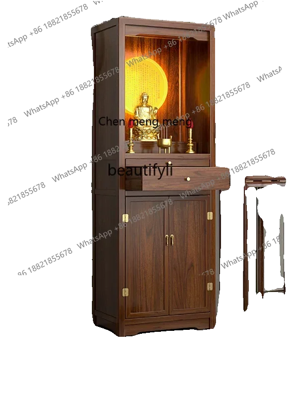 E153 New Chinese solid wood Guanyin Buddhist shrine, shrine cabinet, household God of Wealth, Buddha statue offering table