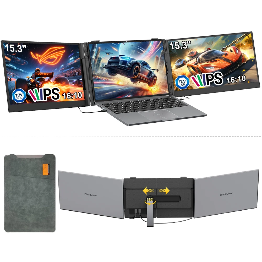Blackview DCM8 Écran LCD Portable 15,3 pouces 16:10 IPS Recharge Inverse 100W Plug & Play Triple Moniteur 1920*1200 60Hz pour Windows/Mac/Chrome OS et mobile