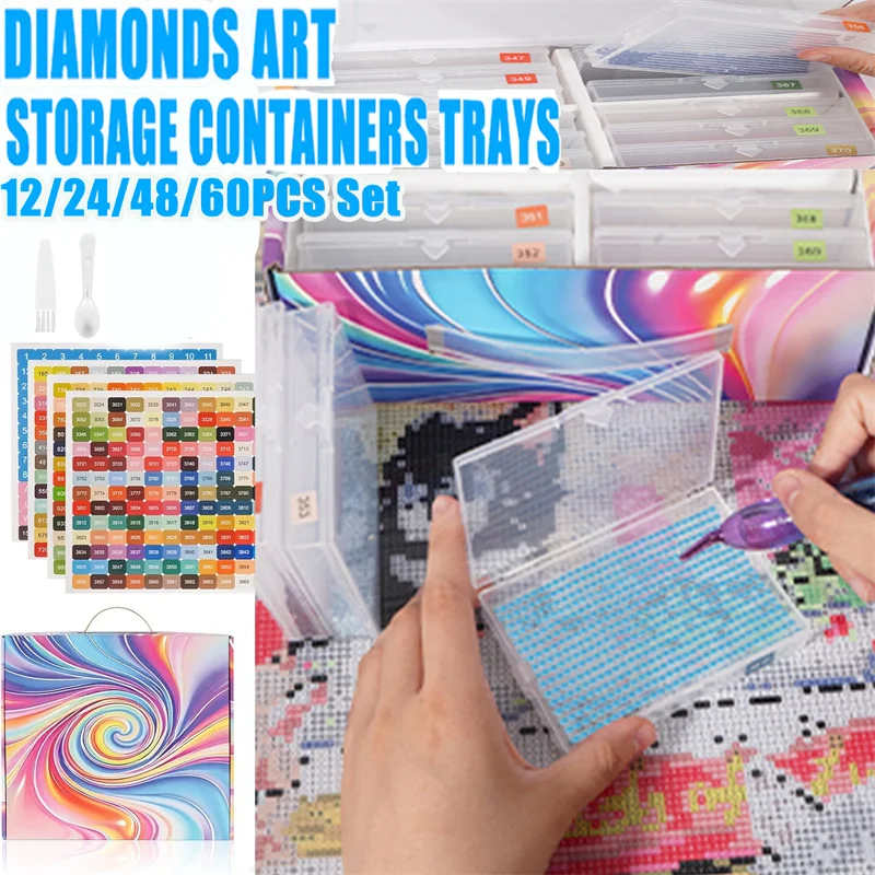 12/24/48/60pcs Diamond Art Storage Container Tray And Stand Diamond Painting Accessories Storage Diamond Painting Tray with Lids