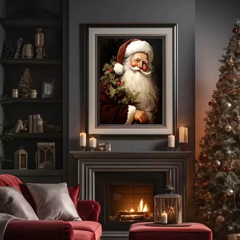 

Retro Santa Claus Canvas Wall Art Is A Perfect Christmas Gift, Christmas Home Decoration, Retro, Poster, Fashionable Decoration
