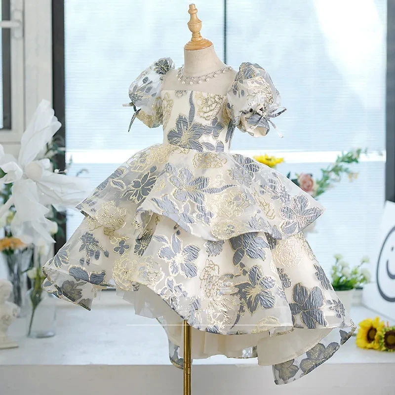 2024New Girl Sequin Tutu Gown Flower Girl Dress per la festa di nozze 24M Baby 1st birthday outfit Toddler Formal Gala Tail Dresses