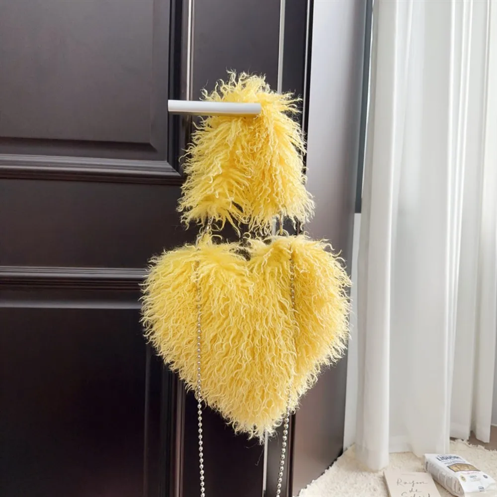 Women's Plush Heart-shaped Crossbody Tote Bags Sweet Love Faux Fur Female Underarm Shoulder Bag Soft Fluffy Handbags Woman Girls