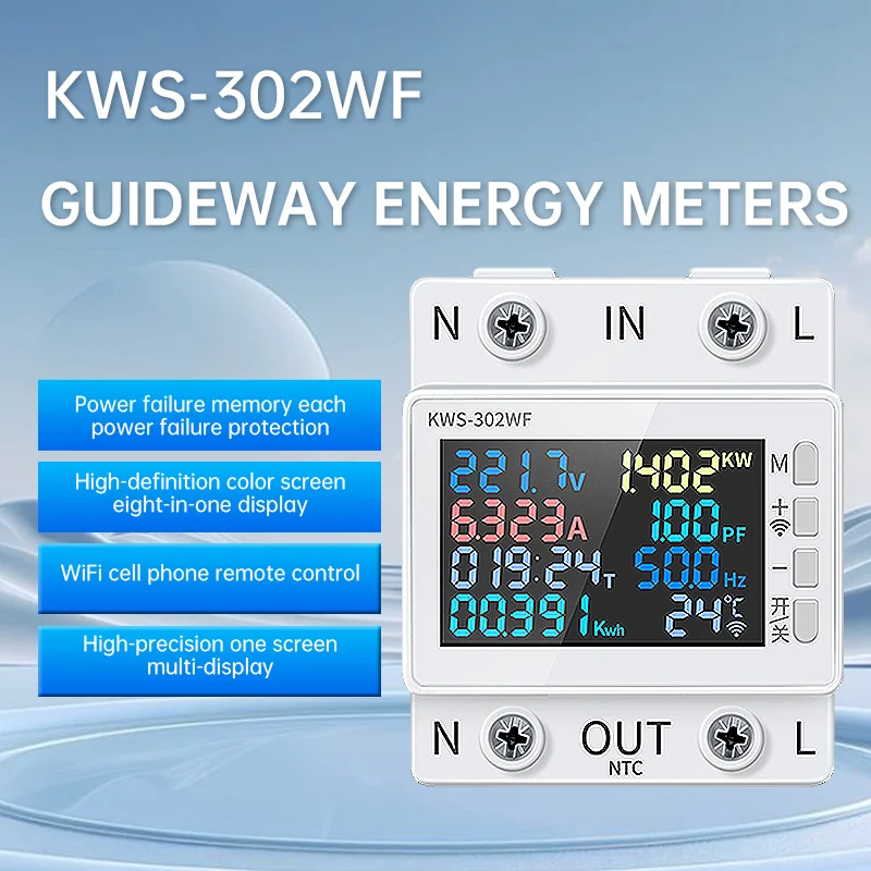 KWS-302WF Digital Voltmeter Energy Meter 0-9999KWH Din Rail Power Meter KWH Meter AC170-300V LED Display Voltage Tester Ammeter