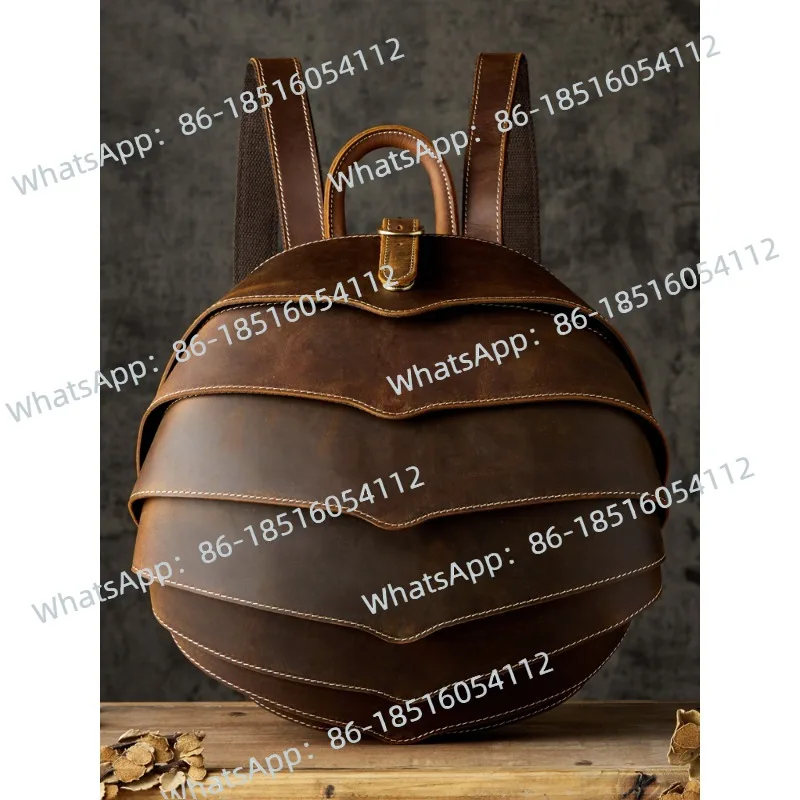 

Handmade Cowhide Personalized Beetle Backpack Men's Retro Mad Horse Leather Trend Backpack Casual Schoolbag Locomotive Men's Bag