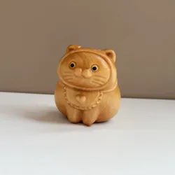 Miniature Figures Wooden Lucky Fat cat  Animal Fun Desktop Ornament Cute Fortune Cat Home interior Decor Children/Holiday gift