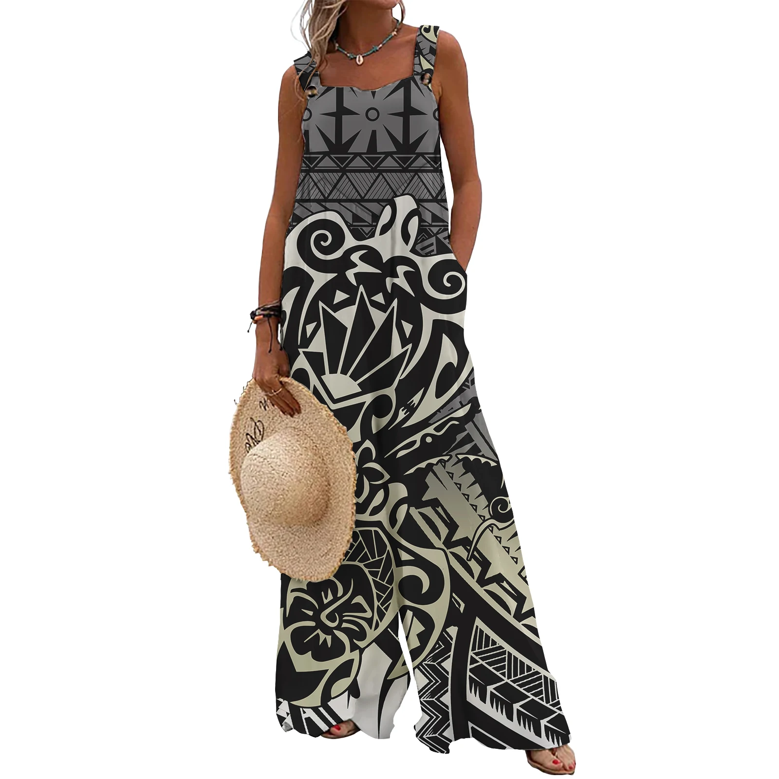 Plus Size Rompers Polynesian Elei Tribal Design Casual Breathable Casual Fashion Sports Jumpsuits