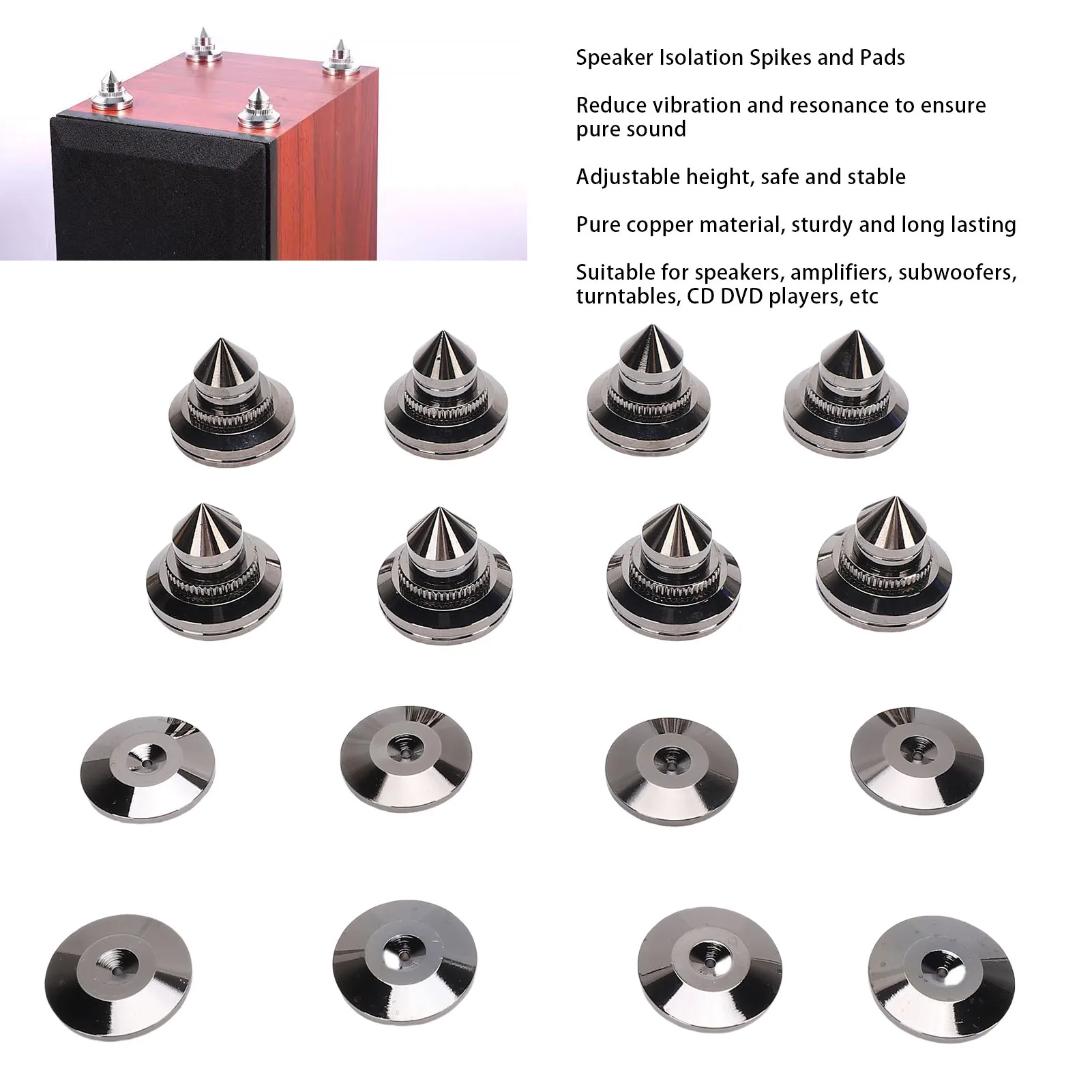 8PCS Lautsprecher Basis Spikes Einstellbare Höhe Lautsprecher Isolation Ständer Füße Polieren Prozess Einfache Installation für CD DVD Spieler