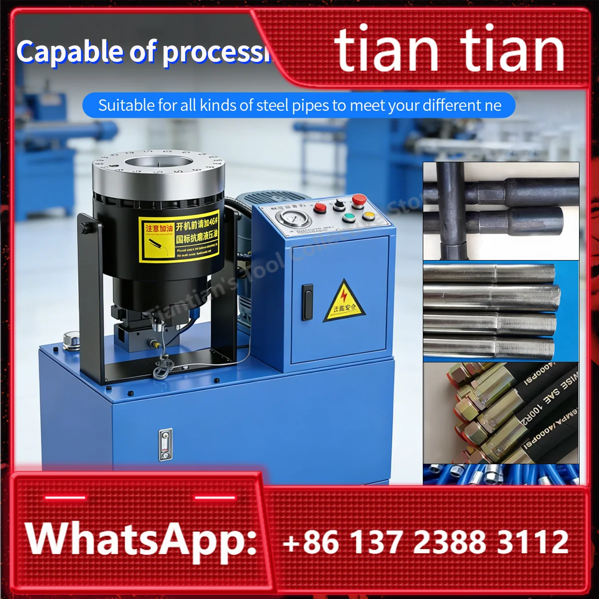 

Hydraulic Hose Crimper Machine Adjustable Head 6-80mm Crimping Tool with 0-10 Sets of Dies, for High Pressure Pipe Tube Shrink