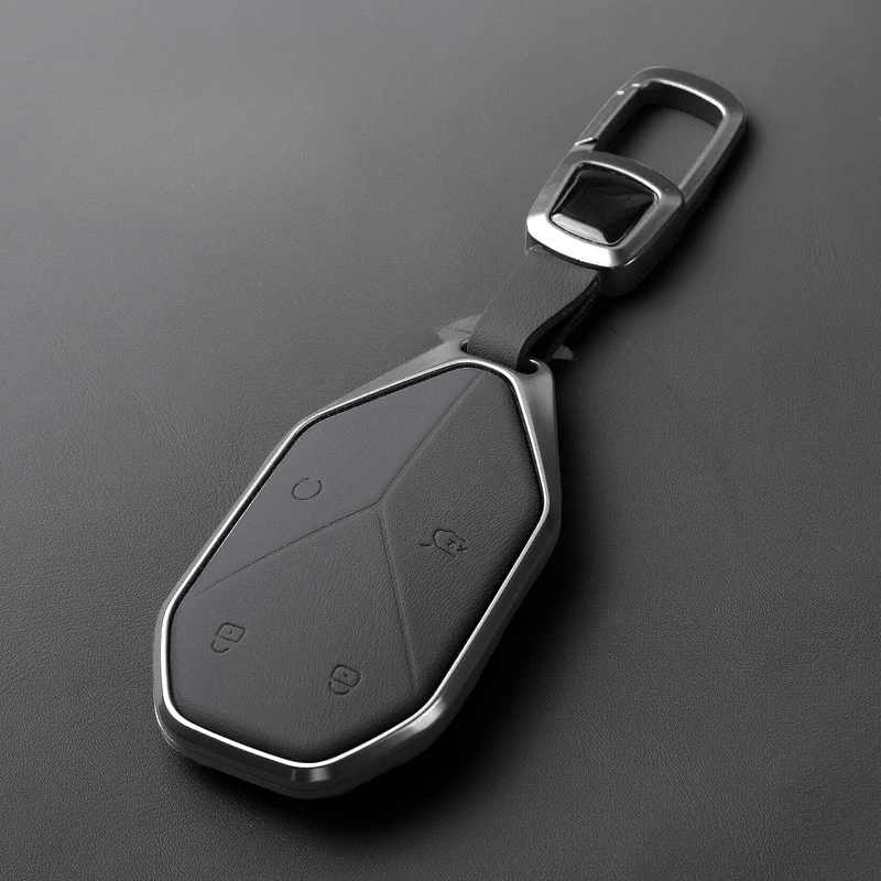 Suitable for BYD Leopard 5  Simple Style Aluminum Alloy + Leather Car Remote Key Case Cover Anti Scratch and Wear-resistant