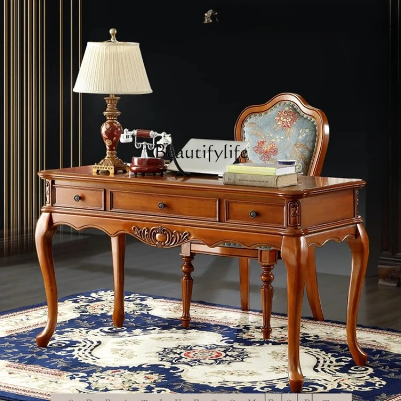 

American solid wood desk and chair combination study furniture European small writing desk desk