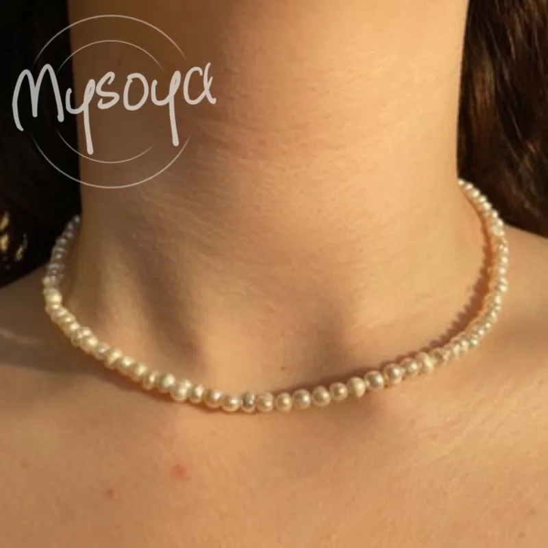 

MYSOYA 5-6mm White Freshwater Pearl Necklace With Gift Box For Her/Him Perfect Birthday/WeddIng/Anniversary/Christmas Gift