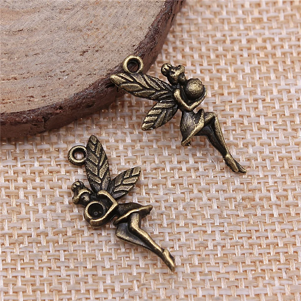 WYSIWYG 10pcs 26x11mm Vintage Fairy Angel Pendants Charm For Jewelry Making 2 Colors Angel Elf Charm Pendants