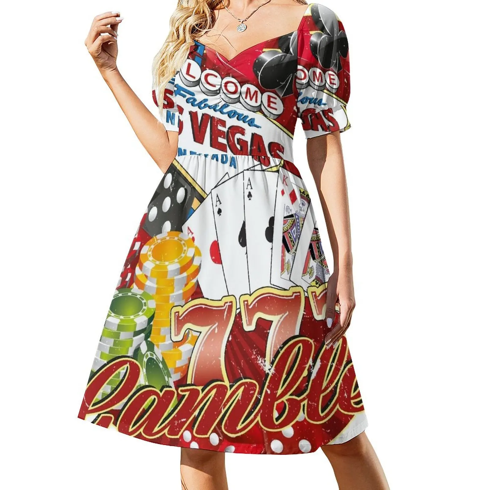 

Las Vegas Casino Gambler Short Sleeved Dress evening dresses women Beachwear Dresses gala Dress