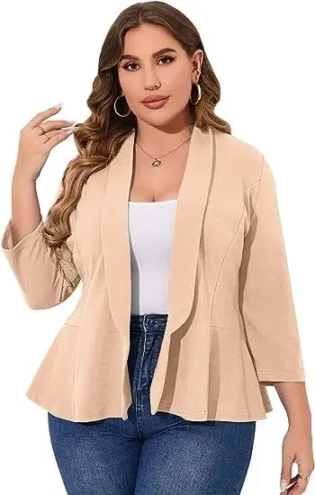 Chaqueta informal de talla grande para mujer, cárdigan de oficina de manga larga con solapa frontal, novedad