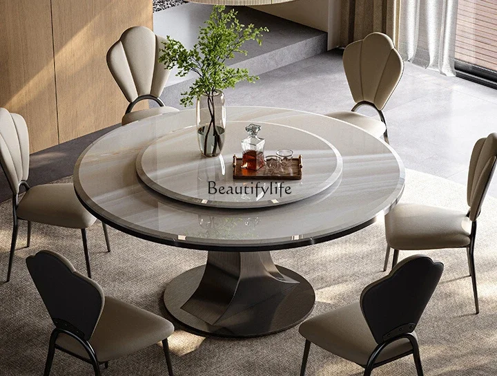 

FG44Round dining table Italian natural microcrystalline stone marble villa household small light luxury dining table