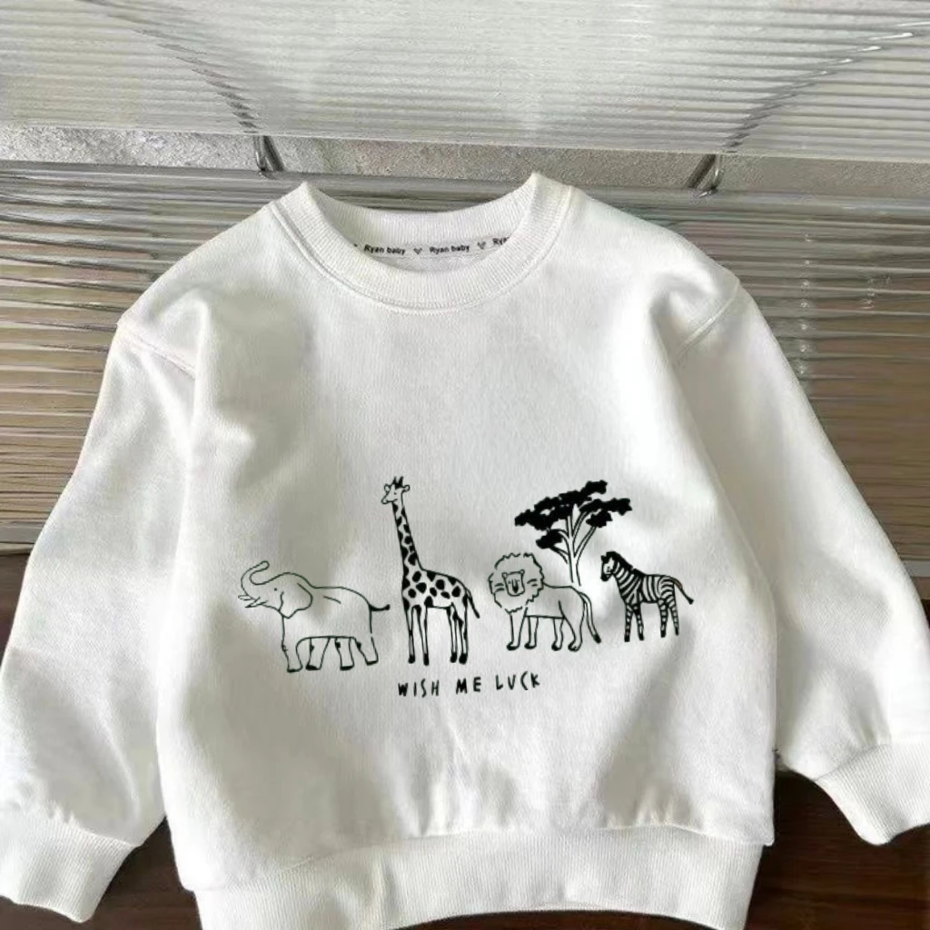 Толстовка на тему животных для младенцев, слон, жираф, лев, зебра, толстовка с рисунком, топ для мальчиков и девочек, хлопковая вязаная домашняя одежда