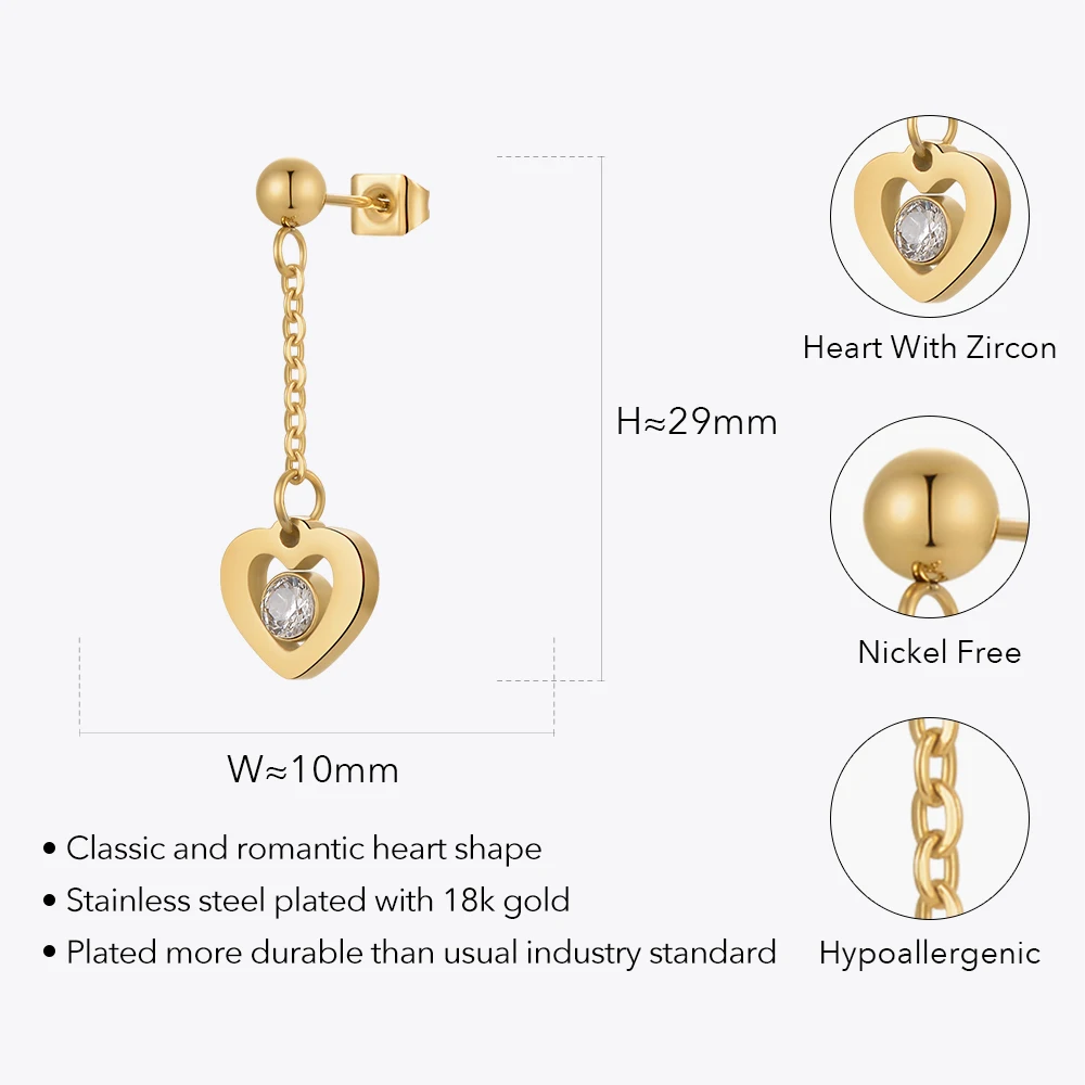 ENFASHION New In Heart Earrings Pendientes Stainless Steel Fashion Jewelry For Women Zircons Gold Color Drop Earings E221429