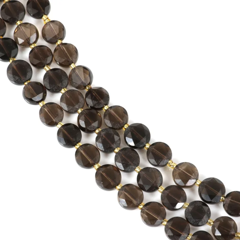 Smoky Quartz Beads Strand Faceted Flat Round 8mm Natural Semiprecious Stone For Jewelry Making  DIY Bracelet Earrings