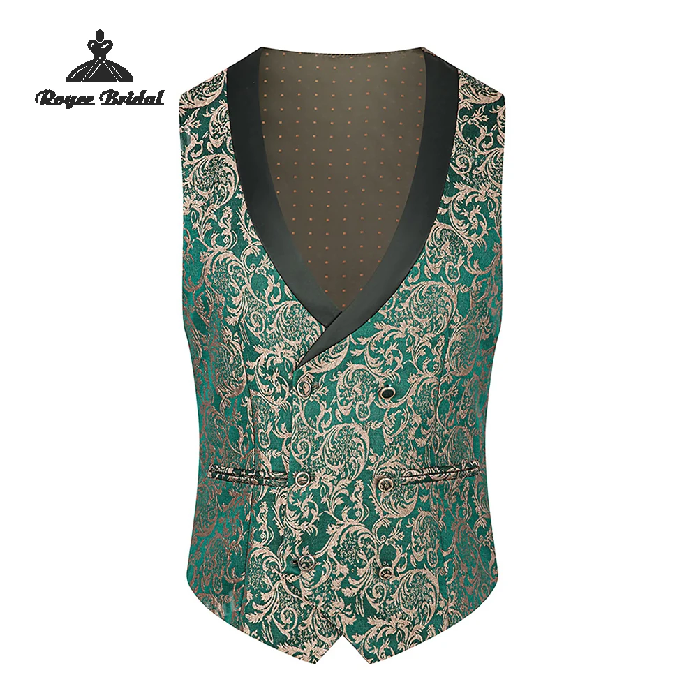 Ciemnozielony żakardowy trzyczęściowy garnitur męski na ślub, jednorzędowy, z klapami szalowymi, garnitur wieczorowy 2026, szyty na miarę trajes para hombre