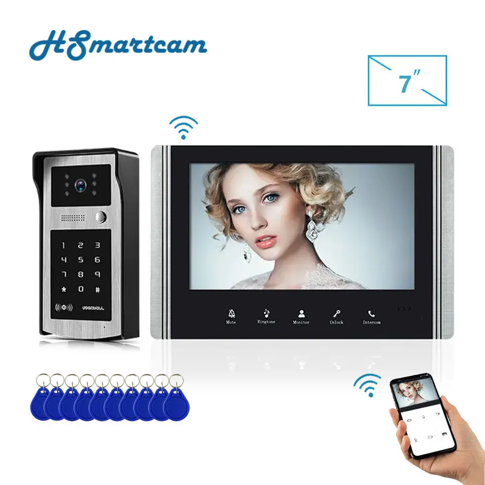 Smart TUYA 7 Inch Wifi Video Door Phone Intercom for Home Monitor entry system With Password/RFID Card Unlock Waterproof Camera