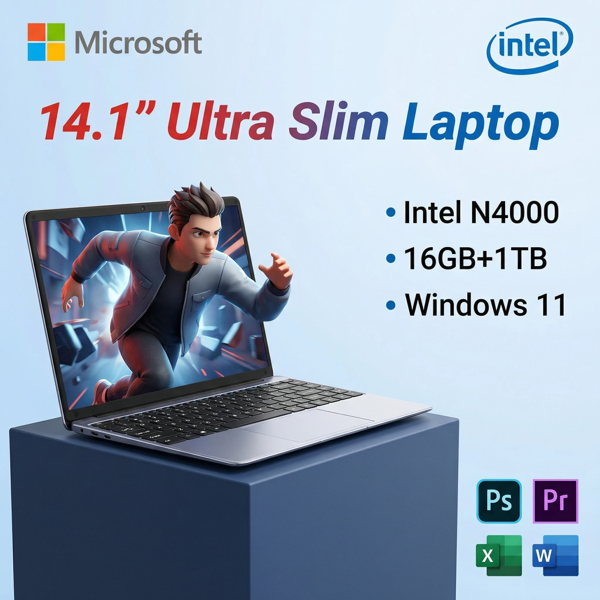 NEW 14.1-inch Portable Laptop 16GB RAM 1TB SSD Intel Celeron N4000 Windows 11 Business Office Study Web Notebook