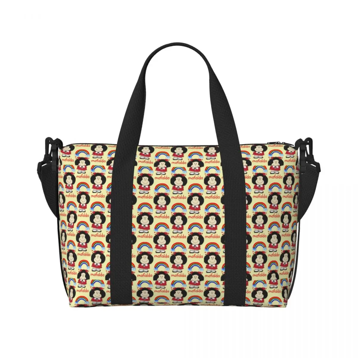 

Custom Quino Comic Mafalda Rainbow Beach Tote Bag for Women Argentine Cartoon Big Compartment Gym Beach Travel Bags
