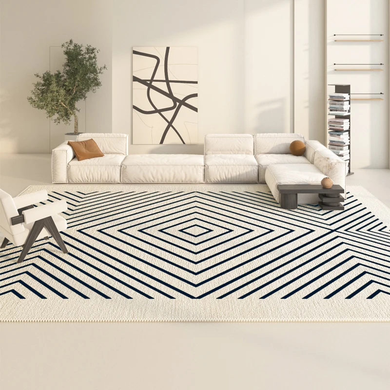 Modern Minimalist Living Room Decoration Line Carpet Cream Style Rugs for Bedroom Fluffy Soft Thickened Study Rug Home Plush Mat