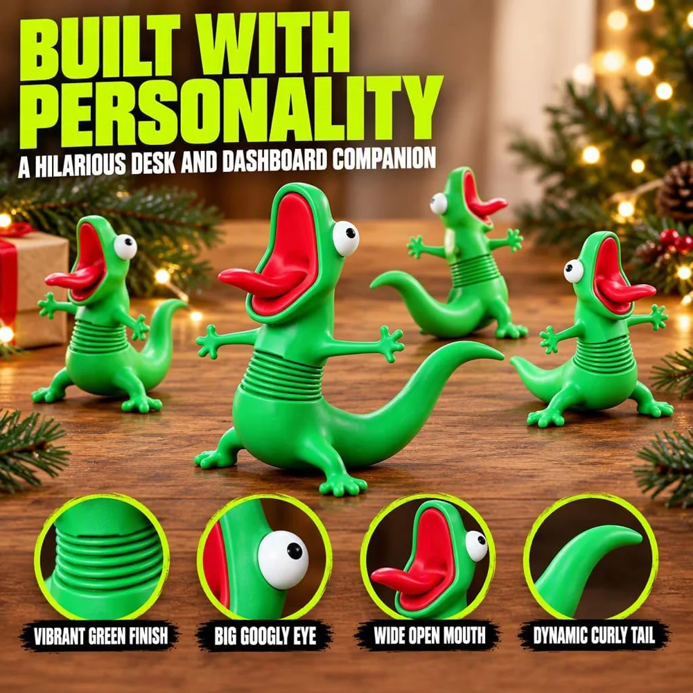 3D Printed Movable Spring Lizard, Interactive Wobble Desk Ornament for Office Home Car Gifting