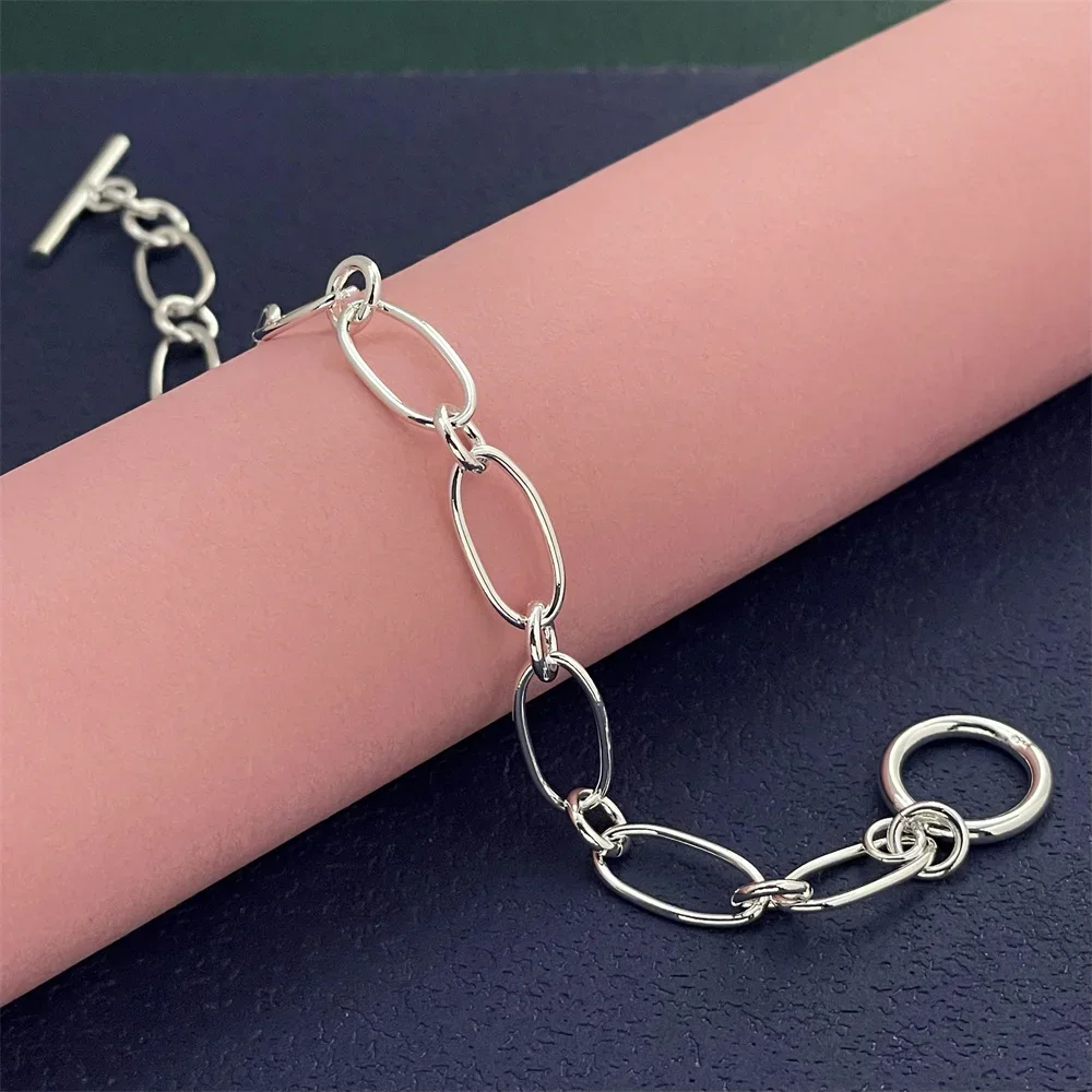 925 Sterling Silver Bracelet Paper Clip TO Fashion Women Wedding Party Gift Jewelry