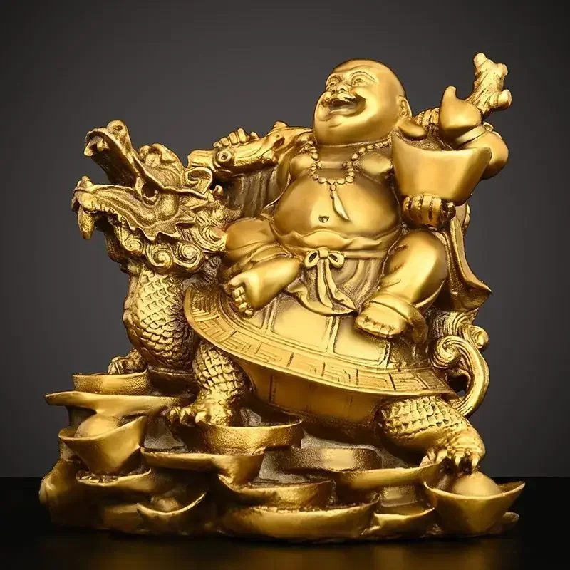 Lucky Copper Maitreya Buddha Ornament Sitting Dragon Turtle Laughing Home Store Car Desktop Decor