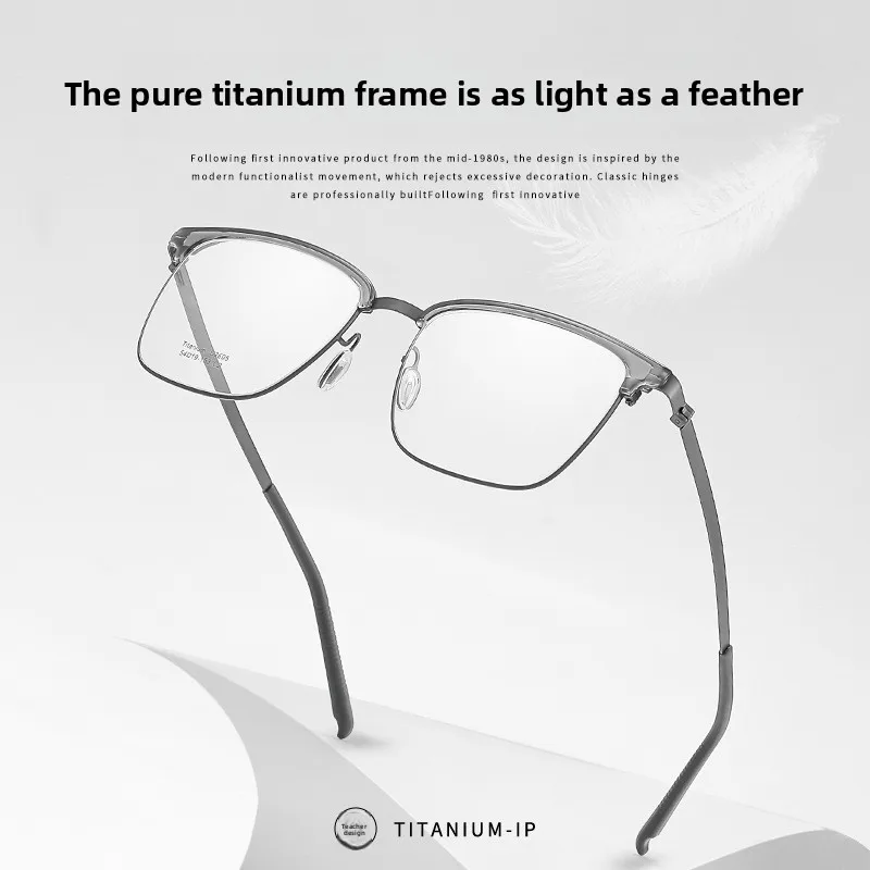 نظارات رجالية بدون إطار من التيتانيوم الفاخر، أذرع معبد مريحة TR90، إطارات بصرية للمكتب بسيطة، وسادات أنف مضادة للانزلاق