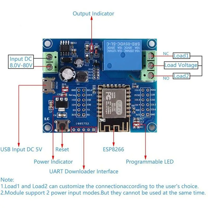 AA08-10X WIFI Relay Controller Module, DC 5V 8V-80V Wireless Controller Module ESP-12F For IOT Smart Home APP