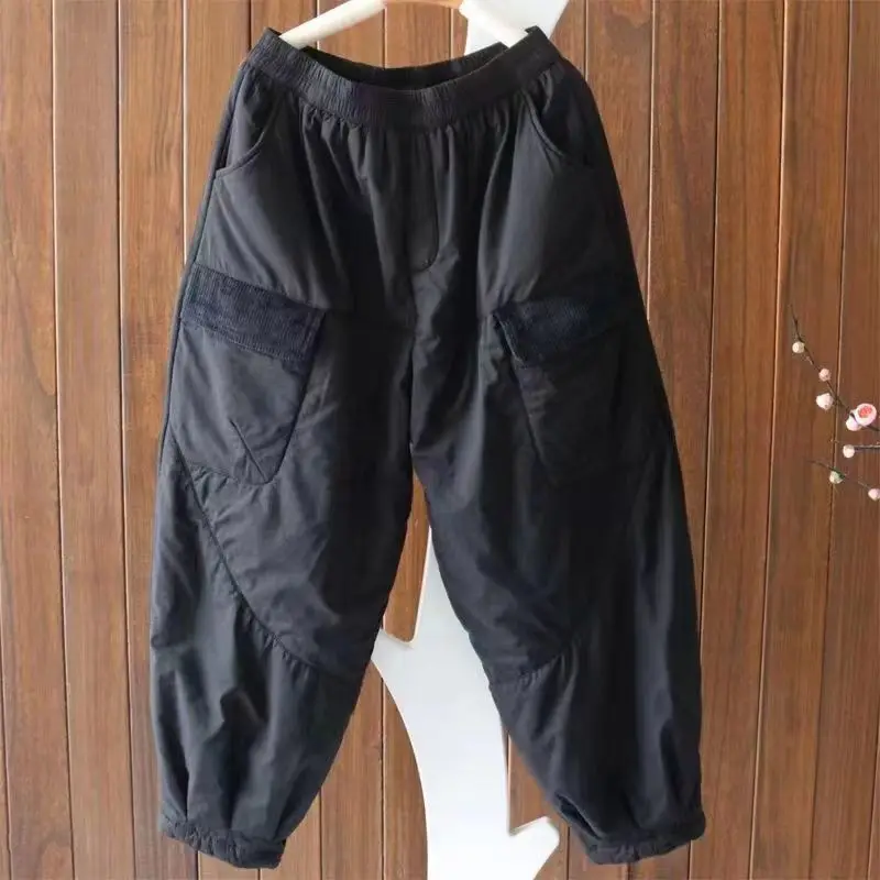 Losse katoenen joggingbroek voor dames, herfst-casual broek, dubbele zak, elastische taille, modieuze vloerlange broek