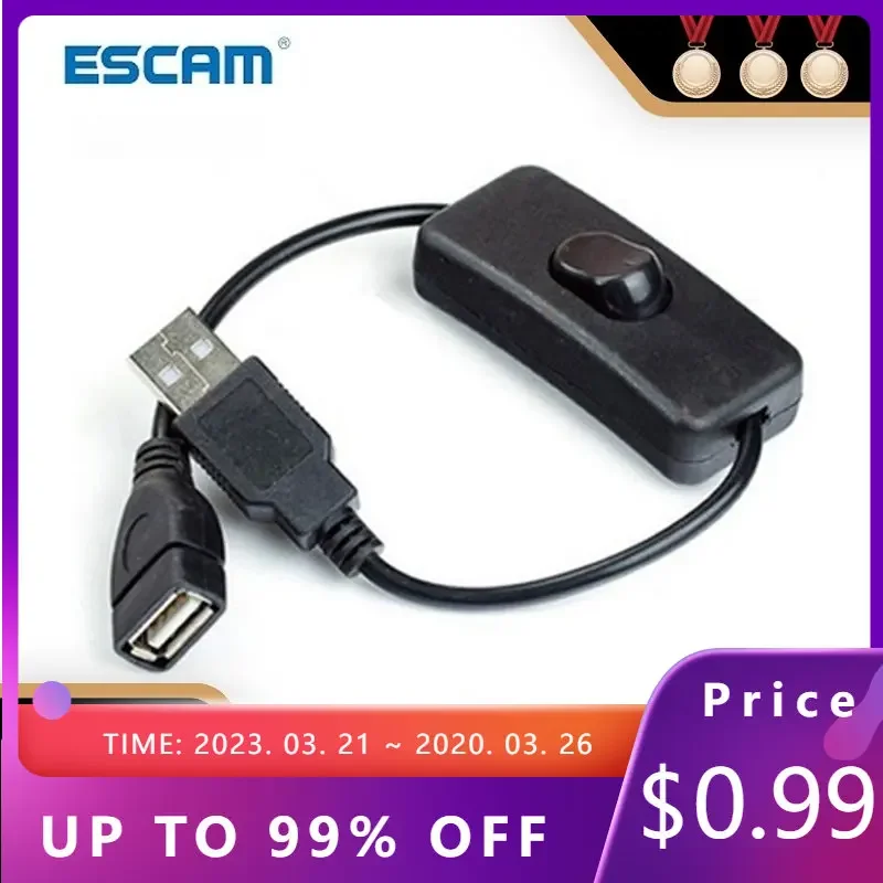 ESCAM 28cm USB Cable with Switch ON/OFF Cable Extension Toggle for USB Lamp USB Fan Power Supply Line Durable HOT SALE Adapter