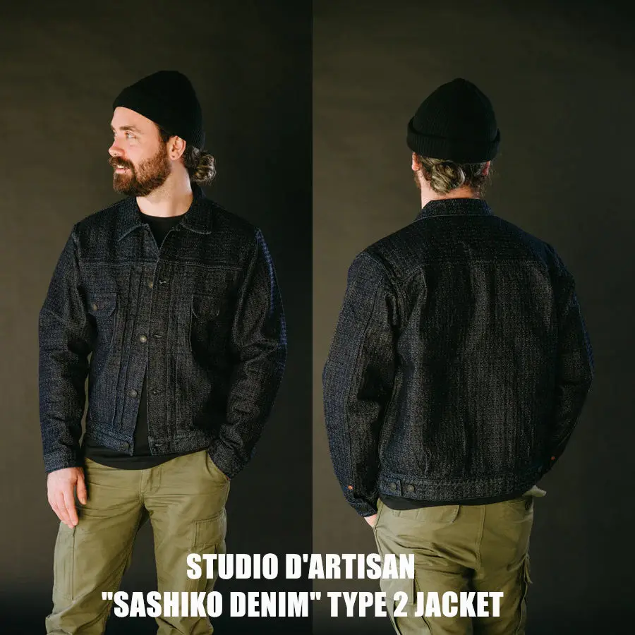 

STUDIO SASHIKO Collection 15.5oz Handmade Barbed Blue Dyed Denim Jacket