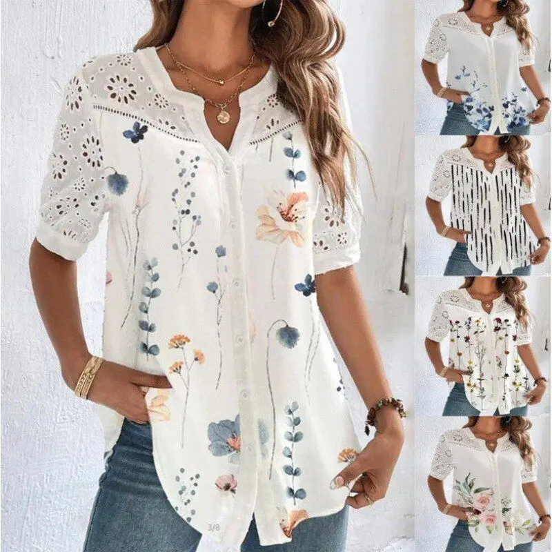 

Faionable Button-Up ort Sve irt Collared Women's Top Loose Fit Polyester Blend Summer 2023 eBay Cross-Border Indepen...