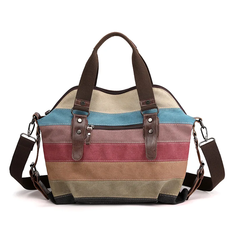 Canvas Casual Retro Fashion Art School Crossbody Met Één Schouder En Grote Capaciteit Damestas Met Contrast Kleuren Stikzakken