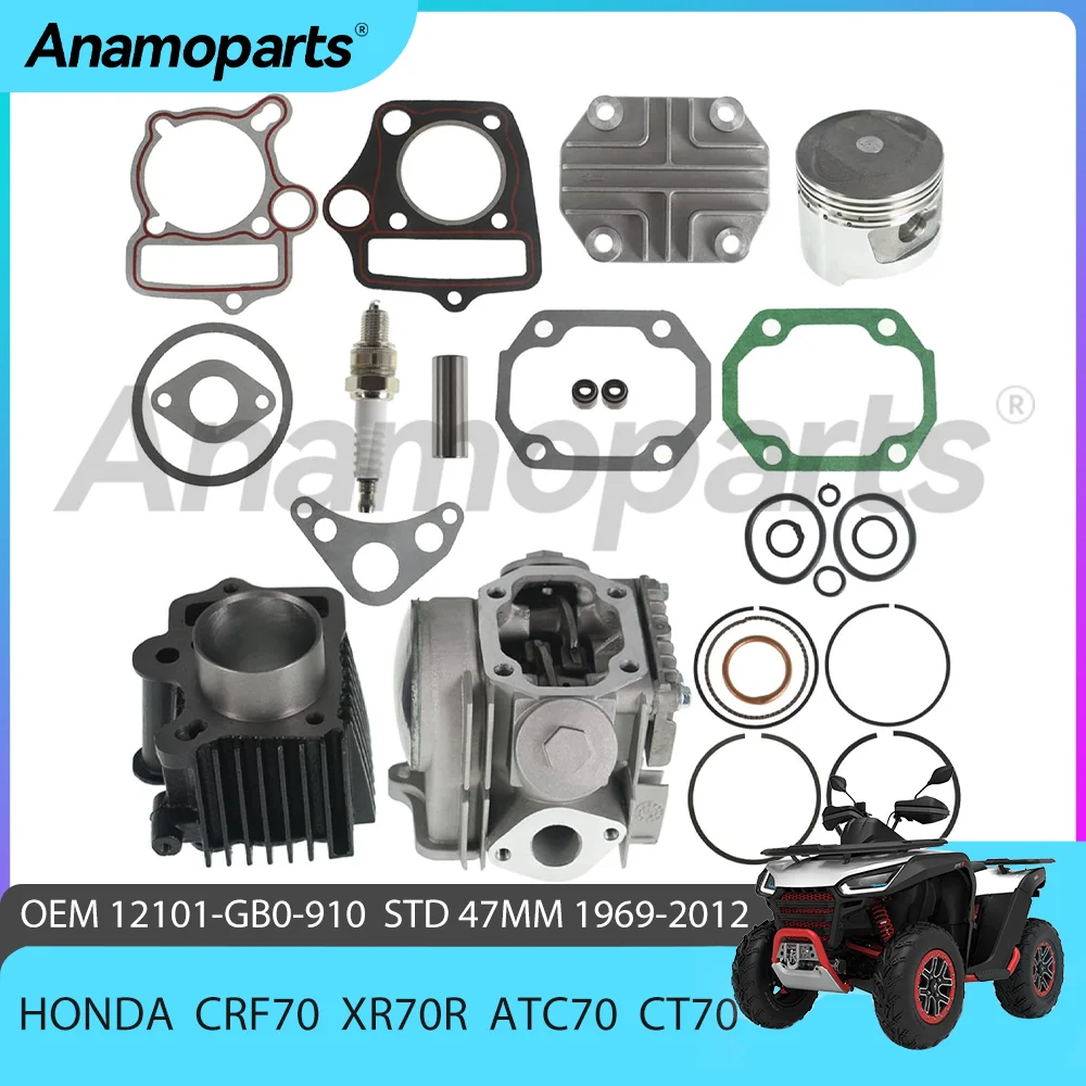 STD 47mm Motorcycle Cylinder Head Piston Gasket Rebuild Overhaul Kit for Honda 1969-2012 CRF70 ATC70 XR70R XL70 CC 12101-GB0-910