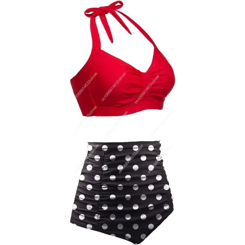 Holipick Women High Waisted Bikini Set Two Piece Swimsuit Tummy Control Bathing Suit Vintage Halter Swimwear