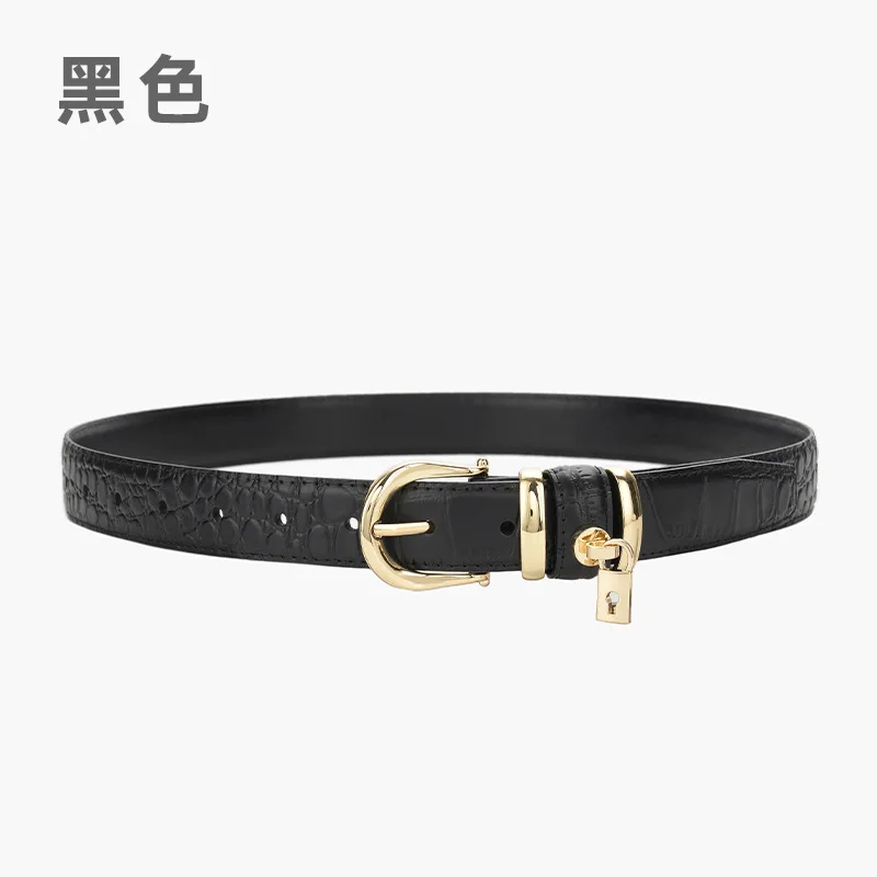 حزام نسائي بسيط ومتعدد الاستخدامات وعصري، حزام كاجوال من الجلد الطبيعي بنمط التمساح. حزام عريض 2.8 سم