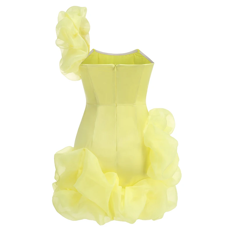 New fashion and sexy solid color wrapped chest dress, women's temperament decorative pleated ruffled edge party dress