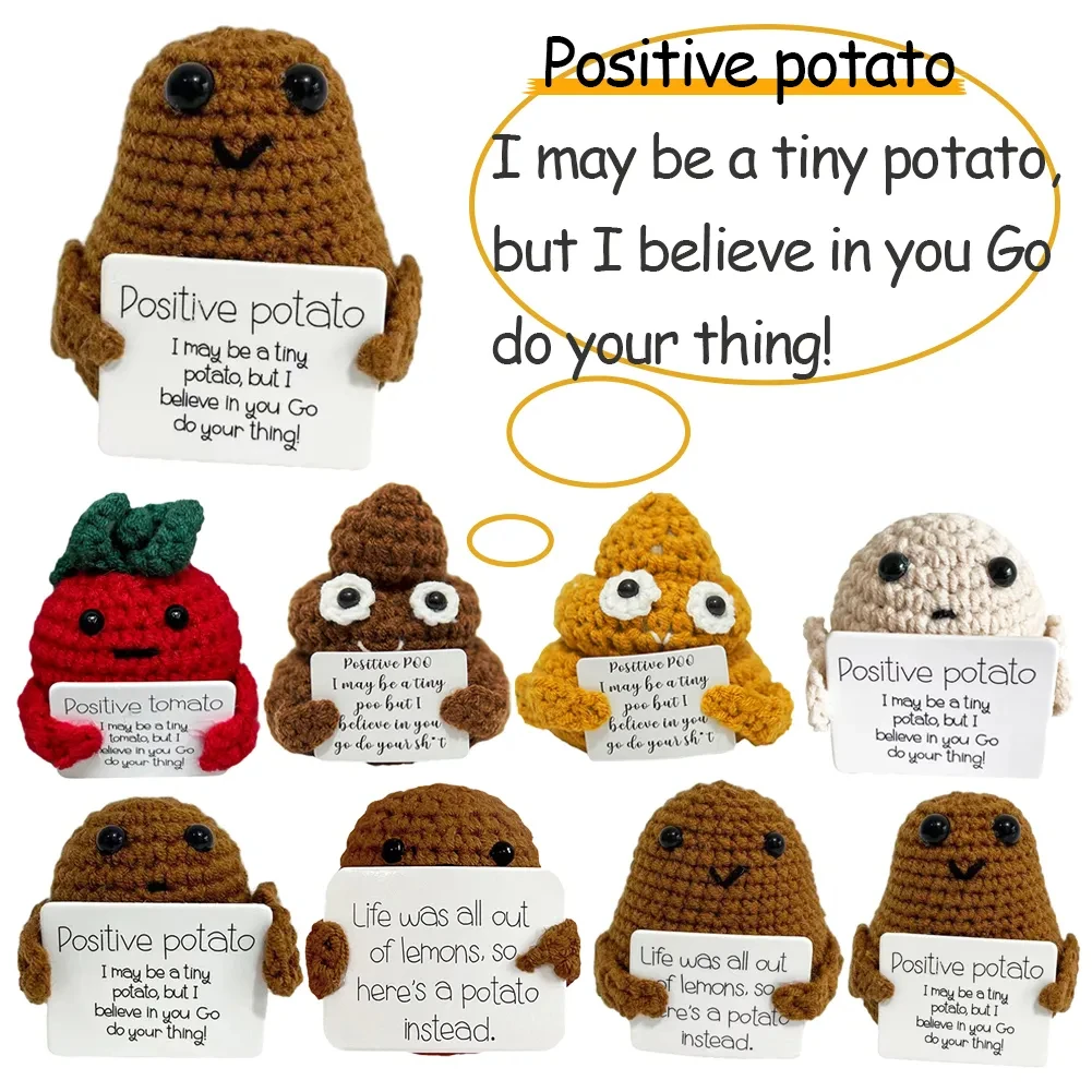 Positive Knitting Potato Doll Decoration with Card Positive Potato Doll for Birthday Party Office Decoration Good Luck Gifts