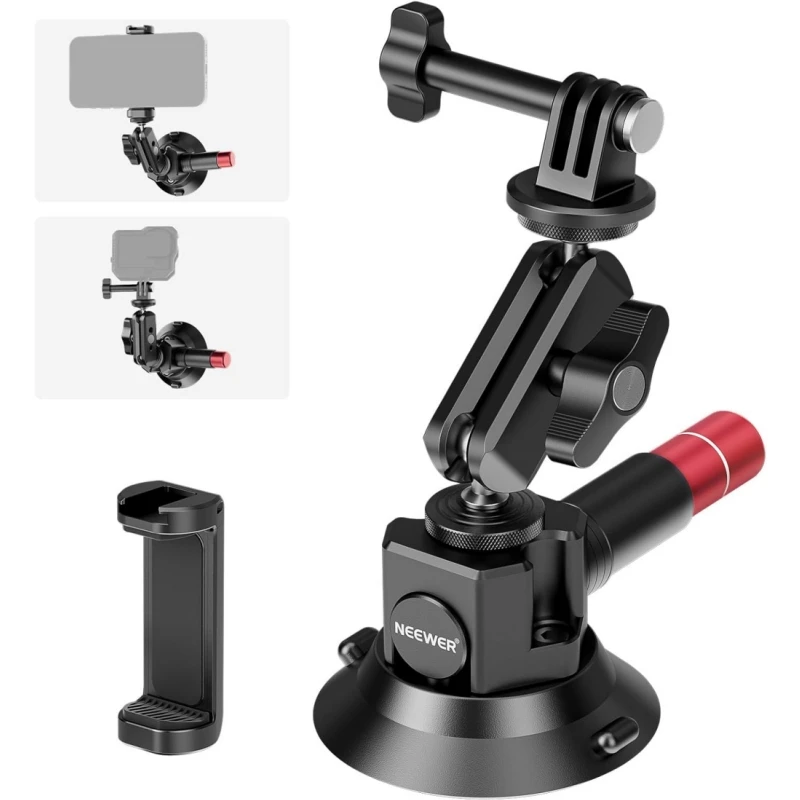 NEEWER Uchwyt kamery z przyssawką 3 cale z głowicą kulową, magicznym ramieniem i szybkozłączką, mocowanie samochodowe do iPhone'a, DJI, Insta360 CA104 — zdjęcie produktu 7