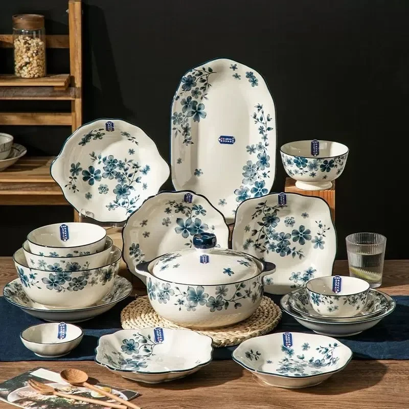 DSA small blue flower underglaze color tableware set housewarming wedding gift exquisite dish combination household bowl dish
