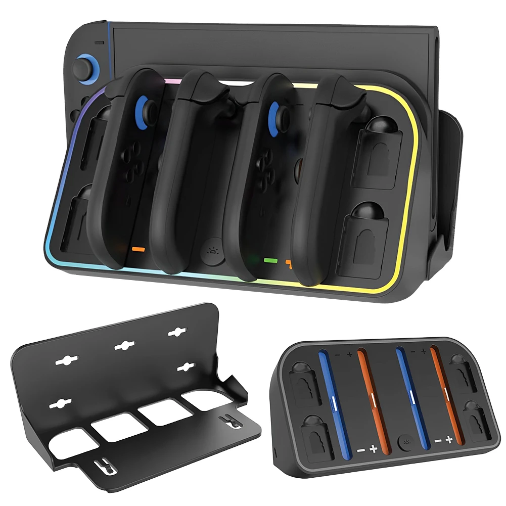 

Wall Mount Charger Dock for Switch 2 for Joy-Con Charging 7 Modes RGB Light with 4 Game Card Slots Charges Up To 4 Controllers
