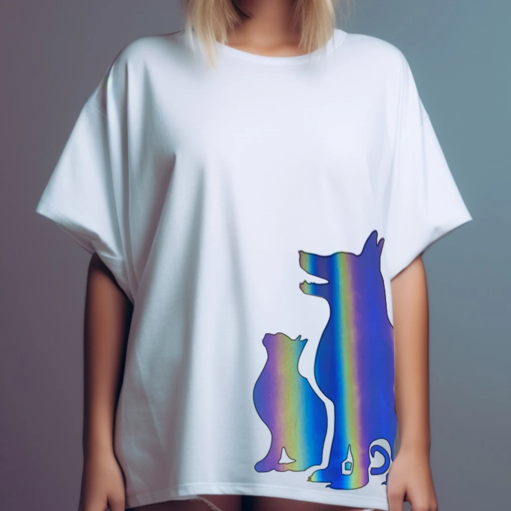 Fashion Print Laser Tshirt For Women Summer Cotton Cat Dog Printing Tees Ladies Loose White Tops Streetwear