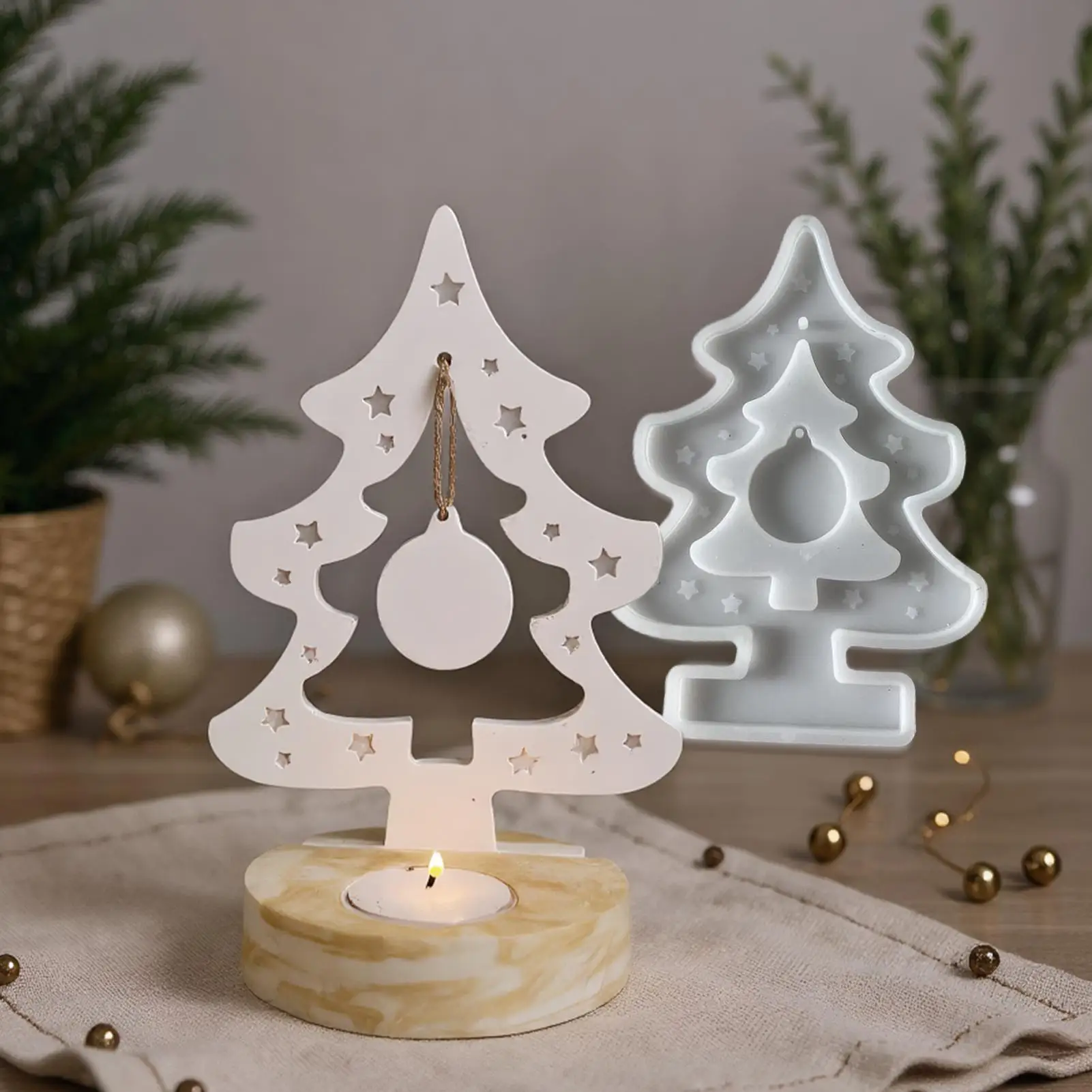 

2 Pieces Christmas Tree Resin Molds DIY Craft Candle Holder Mold, Home Decoration Holiday Party Supplies