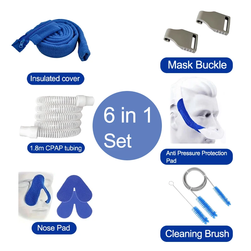 

Набор аксессуаров для маски CPAP Recoxy 6-в-1 для защиты от давления, изолированный чехол, пряжка для маски, щетка для чистки шланга CPAP